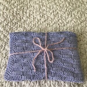New Handmade Hand Knit Baby Girl Blanket in Lavender